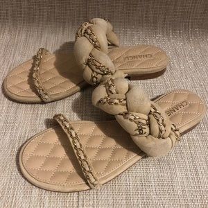CHANEL Beige Braided Suede Leather Sandals 37Eu